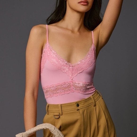 NWT Anthropologie English Factory Pink Lace-Trimmed Bodysuit XL - Picture 1 of 4